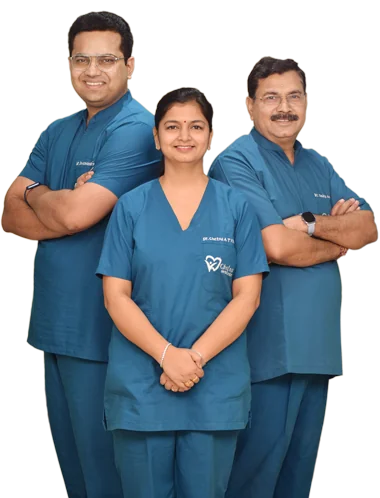 Chetna Dental lead dentists: Dr. Shashank Trivedi on the left, Dr. Chetna Awasthi Trivedi in the centre and Dr. Sanjeev Kumar Awasthi on the right